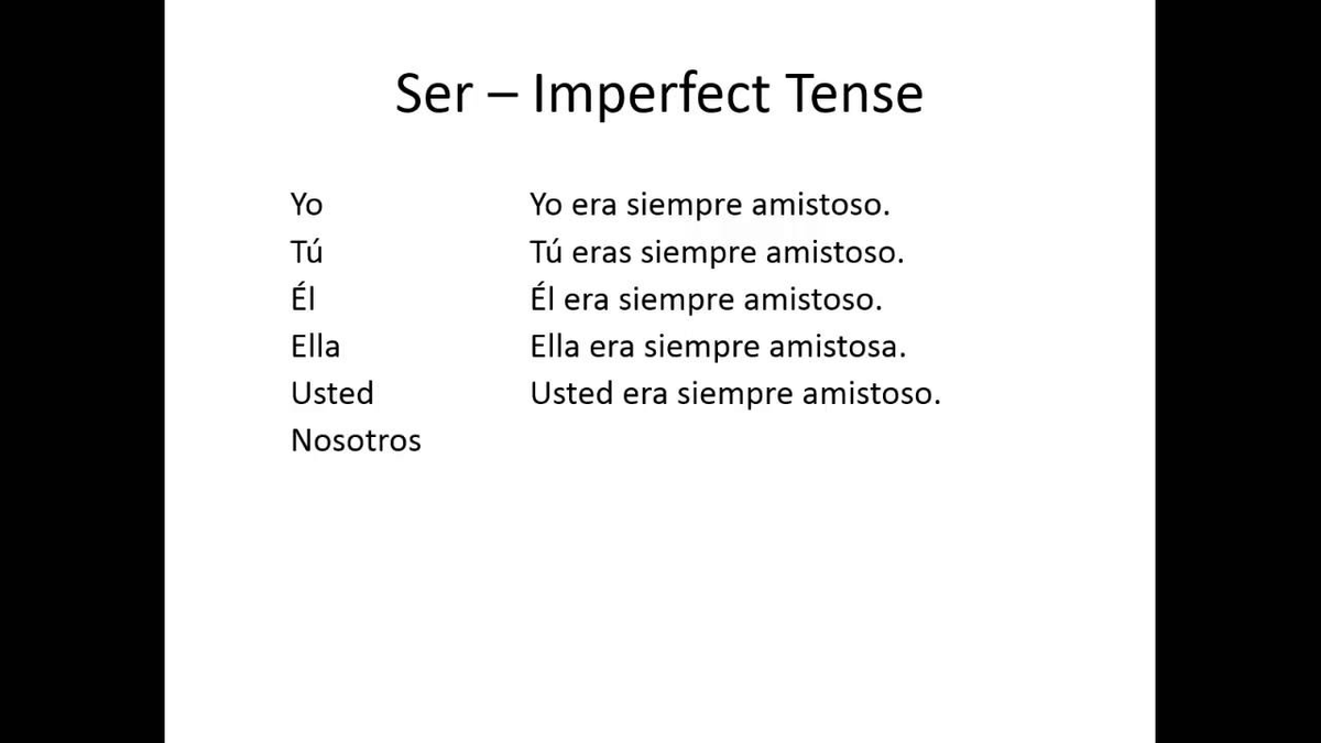 Imperfect spanish endings ser