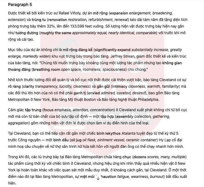 🔥Redesigning the Cleveland Museum of Art Answers with location - Đề thi thật IELTS READING- Làm bài online format computer-based, kèm đáp án, dịch & giải thích từ vựng - cấu trúc ngữ pháp khó