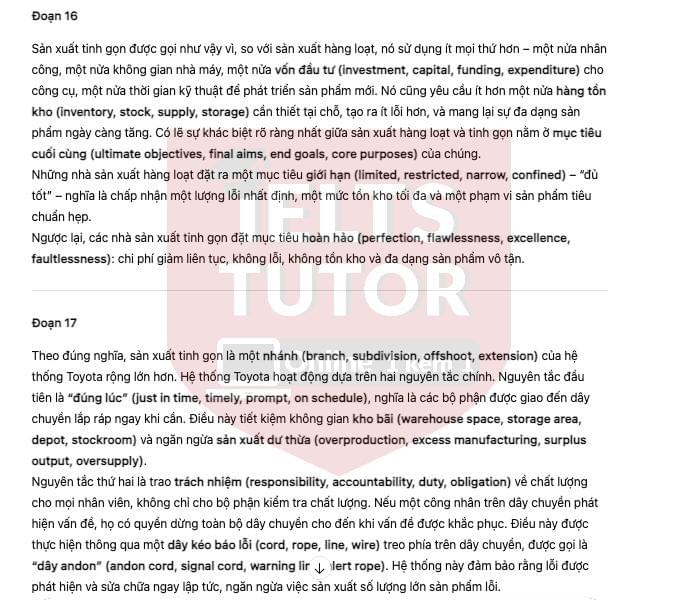 🔥Lean Production Innovation – in manufacturing systems Answers with location - Đề luyện IELTS READING- Làm bài online format computer-based, kèm đáp án, dịch & giải thích từ vựng - cấu trúc ngữ pháp khó