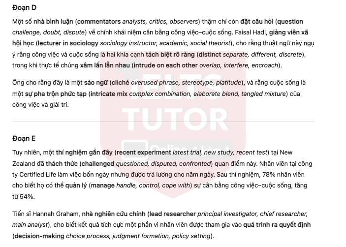 🔥Achieving a Work–life Balance Answers with location - Đề thi thật IELTS READING