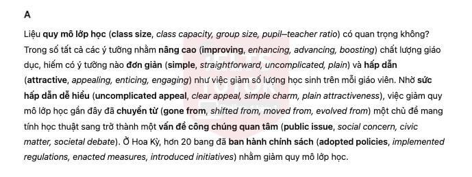 Does class size matter? Answers with location - Đề thi thật IELTS READING