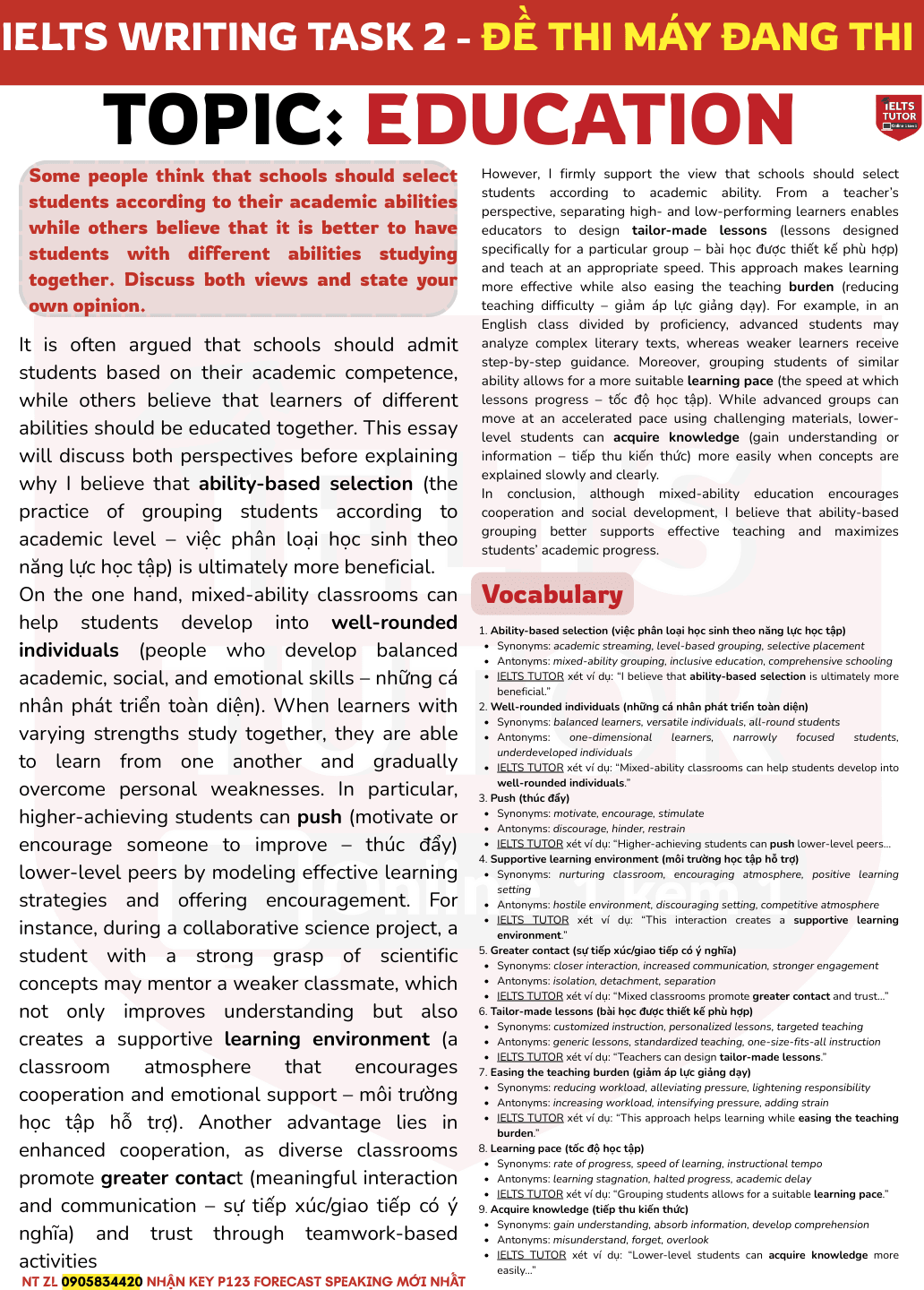 Giải đề"Some people think that schools should select students according to their academic abilities while others believe that it is better to have students with different abilities studying together. Discuss both views and state your own opinion."IELTS WRITING