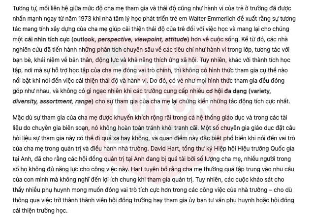 🔥Parental Involvement in Children’s Education Answers with location - Đề thi thật IELTS READING- Làm bài online format computer-based, kèm đáp án, dịch & giải thích từ vựng - cấu trúc ngữ pháp khó