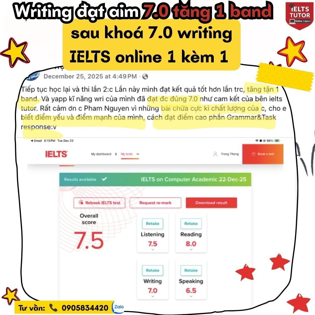 Các khóa học IELTS online 1 kèm 1 - 100% cam kết đạt target 6.0 - 7.0 - 8.0 - Đảm bảo đầu ra - Thi không đạt, học lại FREE