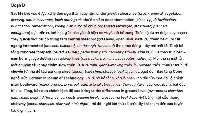 🔥Urban Regeneration: an award-winning redevelopment project in Berlin Answers with location - Đề thi thật IELTS READING- Làm bài online format computer-based, kèm đáp án, dịch & giải thích từ vựng - cấu trúc ngữ pháp khó