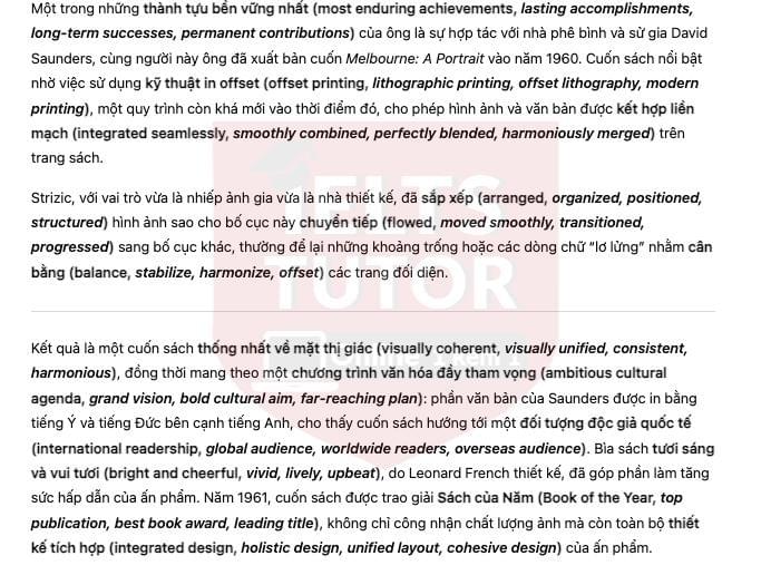 🔥Mark Strizic: A career of an Australian photographer Answers with location - Đề thi thật IELTS READING- Làm bài online format computer-based, kèm đáp án, dịch & giải thích từ vựng - cấu trúc ngữ pháp khó