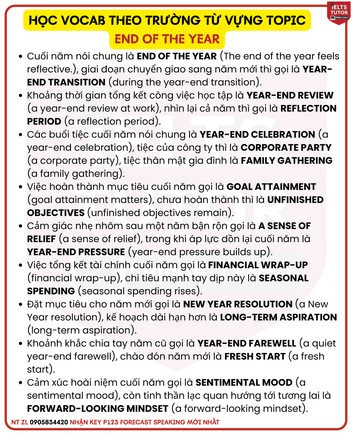 HỌC VOCAB THEO TRƯỜNG TỪ VỰNG TOPIC END OF THE YEAR