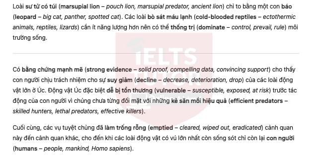 🔥The lost animals of Australia Answers with location - Đề thi thật IELTS READING- Làm bài online format computer-based, kèm đáp án, dịch & giải thích từ vựng - cấu trúc ngữ pháp khó