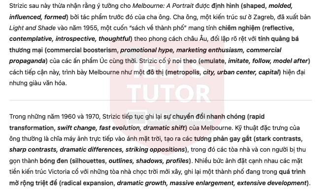 🔥Mark Strizic: A career of an Australian photographer Answers with location - Đề thi thật IELTS READING- Làm bài online format computer-based, kèm đáp án, dịch & giải thích từ vựng - cấu trúc ngữ pháp khó