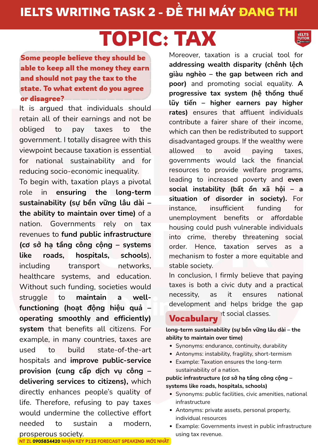 Giải đề"Some people believe they should be able to keep all the money they earn and should not pay the tax to the state" IELTS WRITING TASK 2