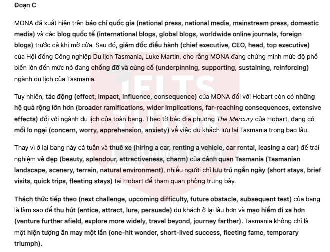 Tasmania's Museum of Old and New Art Answers with location - Đề thi thật IELTS READING