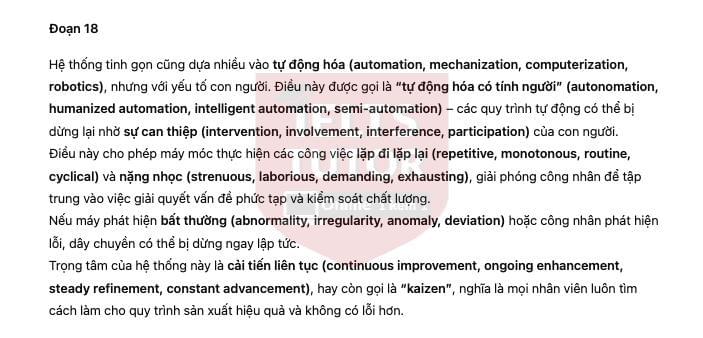 🔥Lean Production Innovation – in manufacturing systems Answers with location - Đề luyện IELTS READING- Làm bài online format computer-based, kèm đáp án, dịch & giải thích từ vựng - cấu trúc ngữ pháp khó