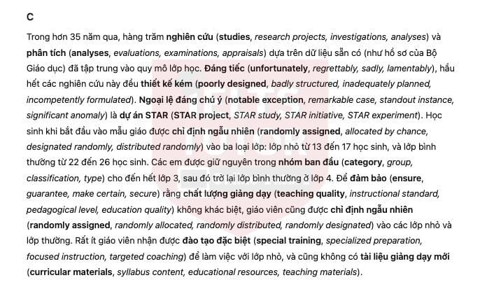 Does class size matter? Answers with location - Đề thi thật IELTS READING