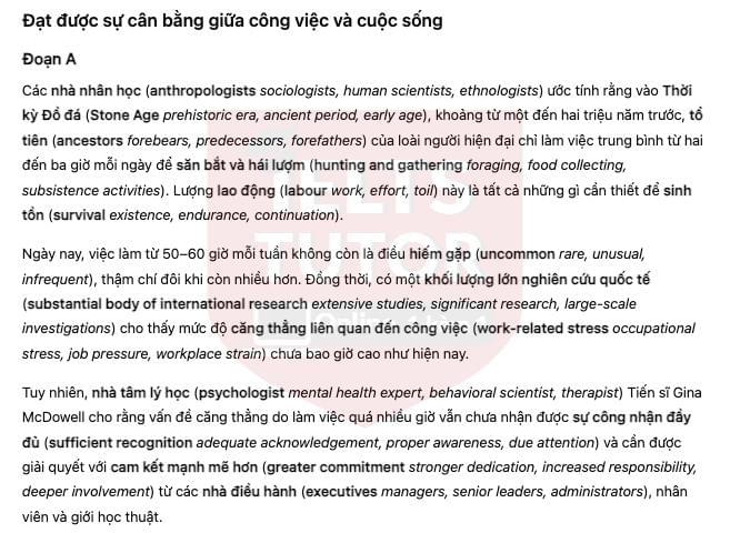 🔥Achieving a Work–life Balance Answers with location - Đề thi thật IELTS READING