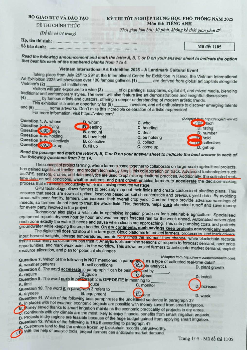 Giải thích chi tiết tiếng Anh thi tốt nghiệp 2025 [Mã đề 1105]