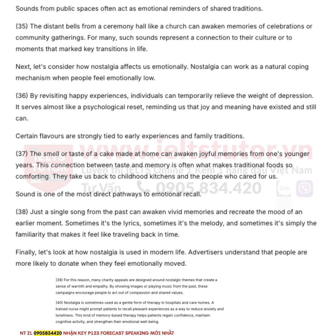 Nostalgia Đề thi IELTS LISTENING (actual test) kèm đáp án 