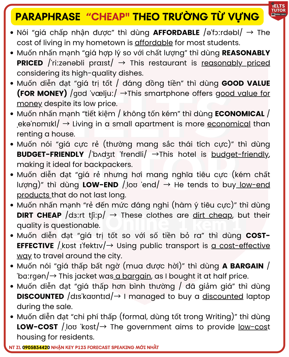 Paraphrase từ "cheap"(Diễn đạt "rẻ" tiếng anh)