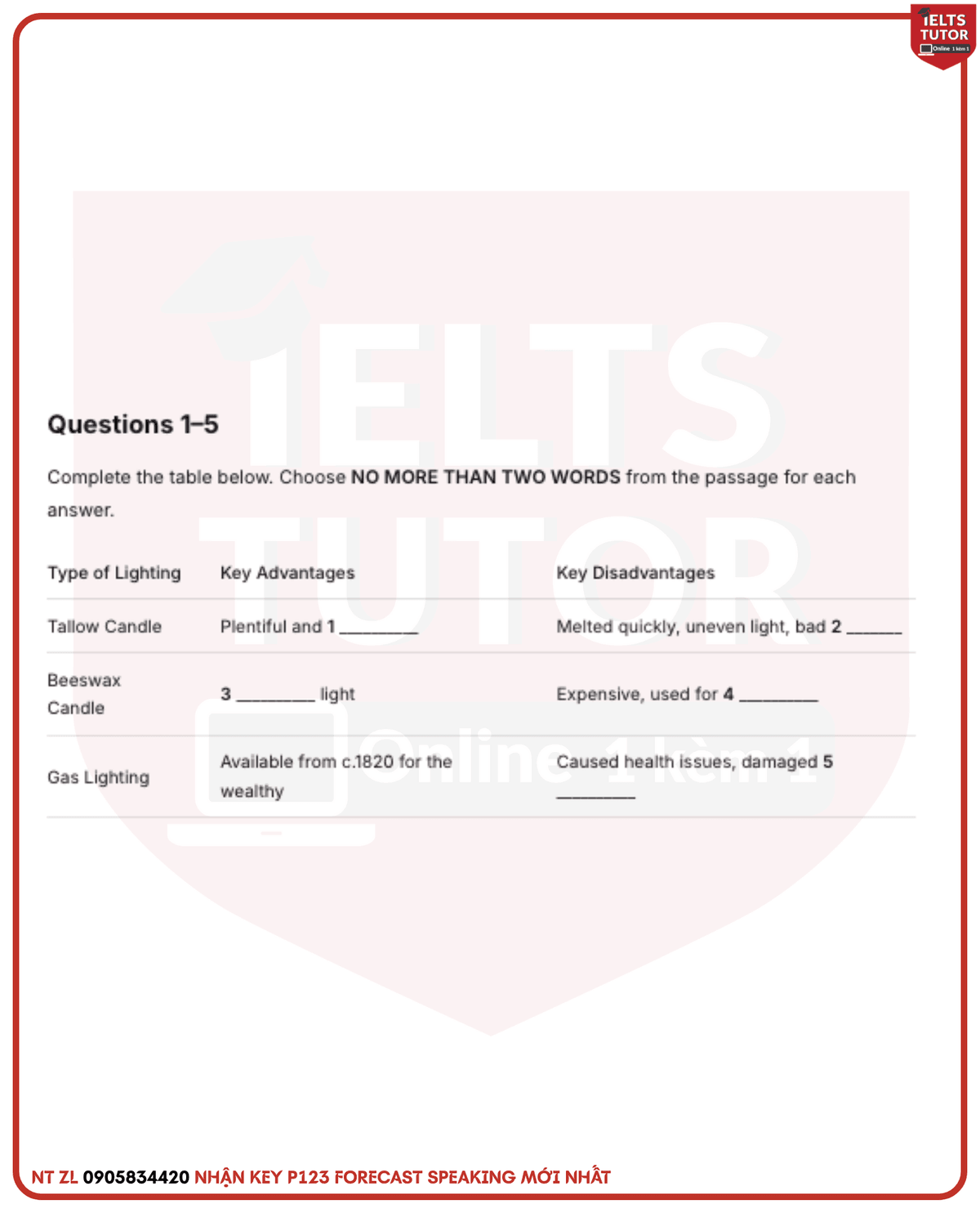 The history of lighting Answers with location - Đề luyện tập IELTS READING- Làm bài online format computer-based, kèm đáp án, dịch & giải thích từ vựng - cấu trúc ngữ pháp khó