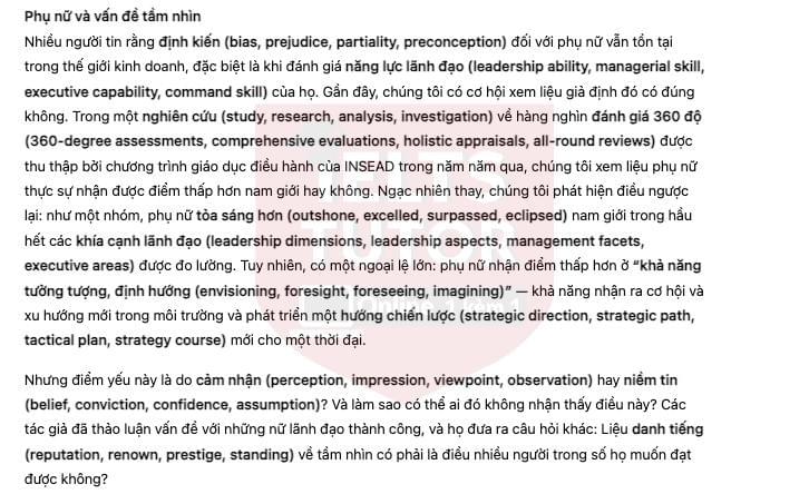 Women and the vision thing Answers with location - Đề luyện IELTS READING