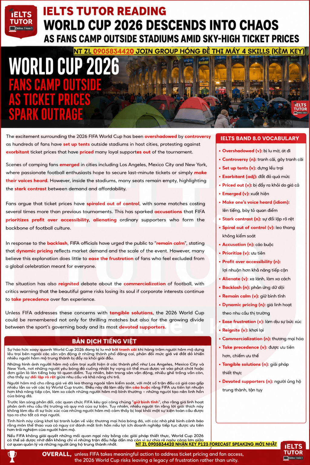 IELTS TUTOR READING WORLD CUP 2026 DESCENDS INTO CHAOS AS FANS CAMP OUTSIDE STADIUMS AMID SKY-HIGH TICKET PRICES