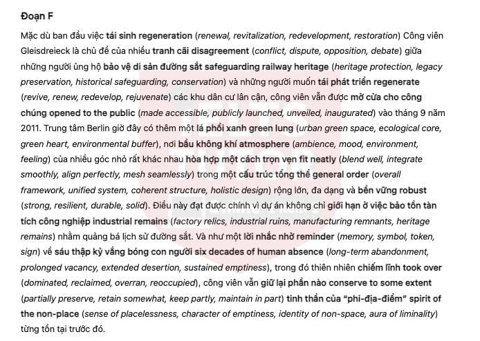 🔥Urban Regeneration: an award-winning redevelopment project in Berlin Answers with location - Đề thi thật IELTS READING- Làm bài online format computer-based, kèm đáp án, dịch & giải thích từ vựng - cấu trúc ngữ pháp khó