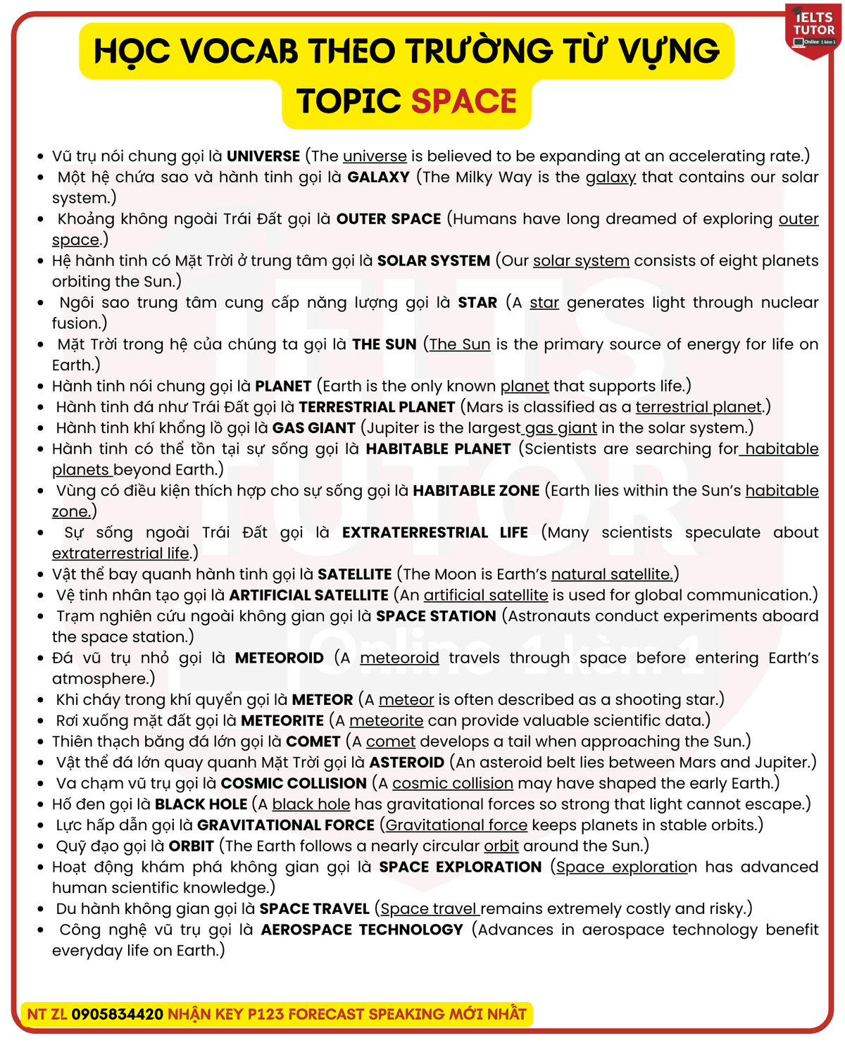 TỪ VỰNG & IDEAS TOPIC "SPACE & PLANET" IELTS