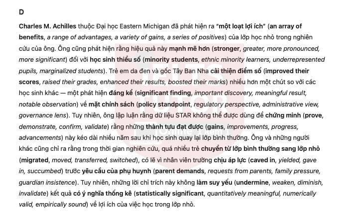 Does class size matter? Answers with location - Đề thi thật IELTS READING