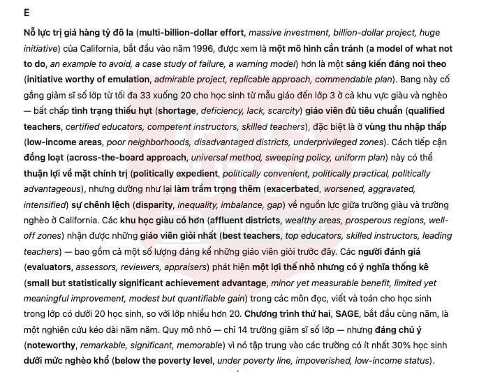 Does class size matter? Answers with location - Đề thi thật IELTS READING