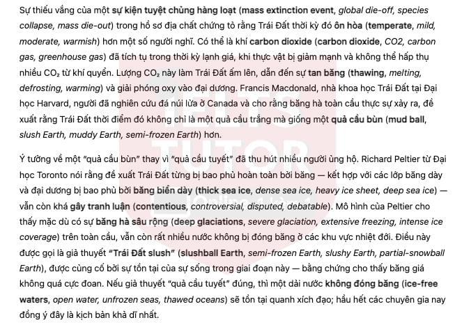 🔥The Snowball Earth Hypothesis Answers with location - Đề thi thật IELTS READING- Làm bài online format computer-based, kèm đáp án, dịch & giải thích từ vựng - cấu trúc ngữ pháp khó