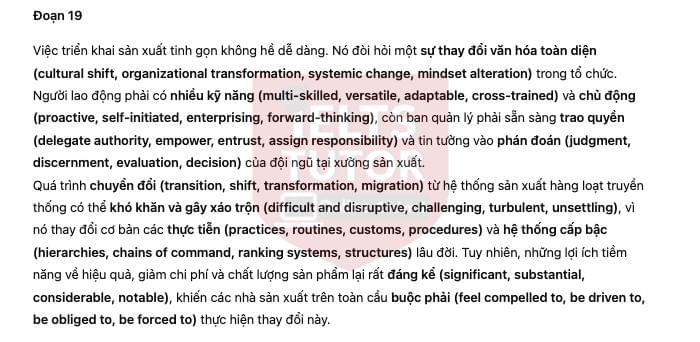 🔥Lean Production Innovation – in manufacturing systems Answers with location - Đề luyện IELTS READING- Làm bài online format computer-based, kèm đáp án, dịch & giải thích từ vựng - cấu trúc ngữ pháp khó