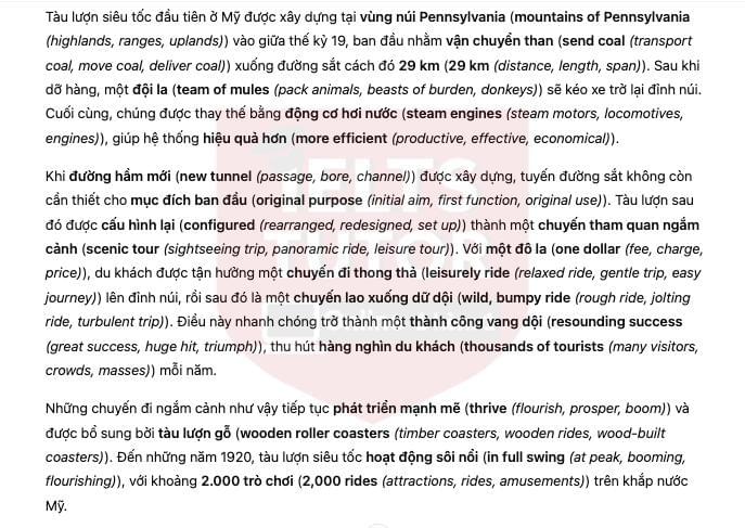 🔥Roller coaster: the great fairground attraction - Đề thi thật IELTS READING - Làm bài online format computer-based, kèm đáp án, dịch & giải thích từ vựng - cấu trúc ngữ pháp khó      