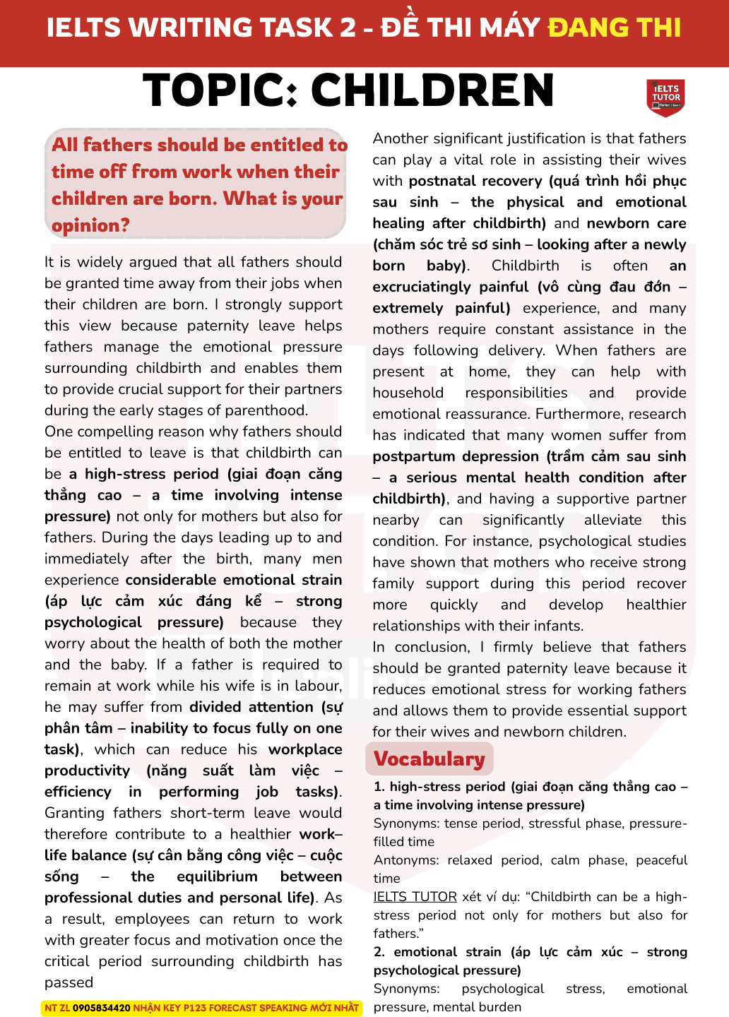 All fathers should be entitled to time off from work when their children are born. What is your opinion?