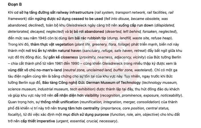 🔥Urban Regeneration: an award-winning redevelopment project in Berlin Answers with location - Đề thi thật IELTS READING- Làm bài online format computer-based, kèm đáp án, dịch & giải thích từ vựng - cấu trúc ngữ pháp khó