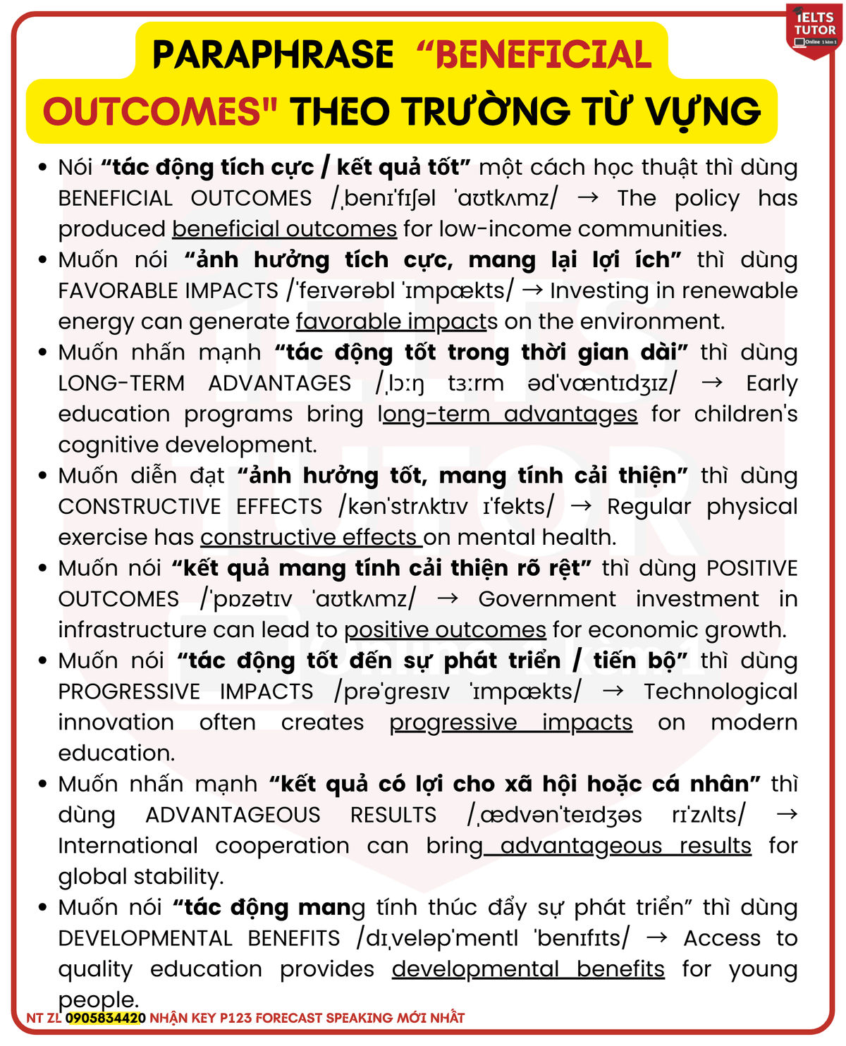 PARAPHRASE  “BENEFICIAL OUTCOMES" THEO TRƯỜNG TỪ VỰNG