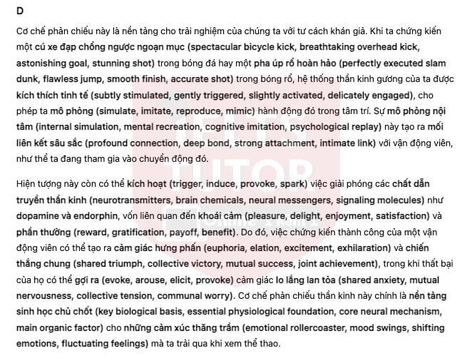 🔥How Does Watching Sport Influence the Brain? Answers with location - Đề luyện IELTS READING- Làm bài online format computer-based, kèm đáp án, dịch & giải thích từ vựng - cấu trúc ngữ pháp khó