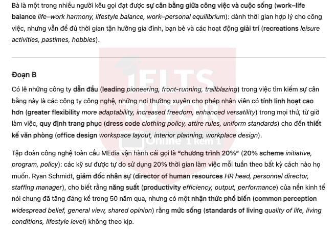 🔥Achieving a Work–life Balance Answers with location - Đề thi thật IELTS READING
