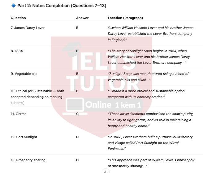 🔥Lever Brothers’ Sunlight Soap A Revolution in Hygiene and Industry - Đề thi thật IELTS READING - Làm bài online format computer-based, kèm đáp án, dịch & giải thích từ vựng - cấu trúc ngữ pháp khó   