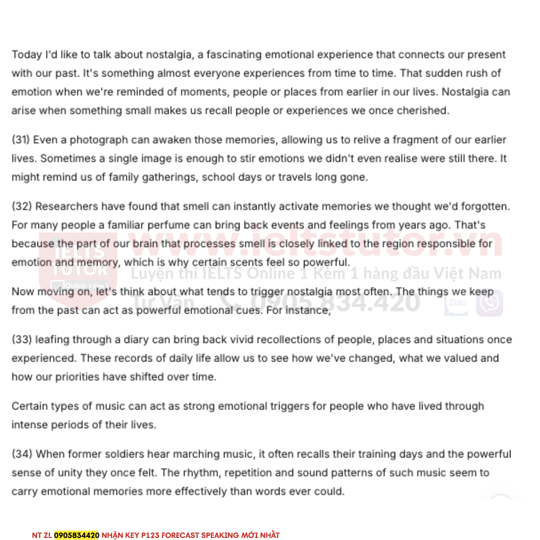 Nostalgia Đề thi IELTS LISTENING (actual test) kèm đáp án 