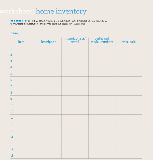 Home inventory checklist form