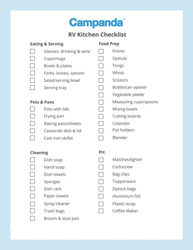 Rv checklist for packing