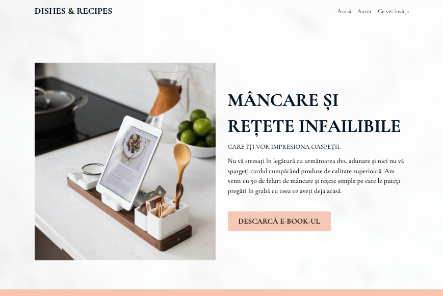 Template-ul de marketing digital Dinner is Ready de la Strikingly