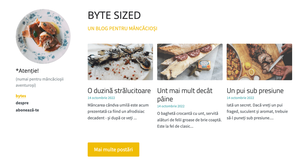 Șablon blog de dimensiuni byte de la Strikingly