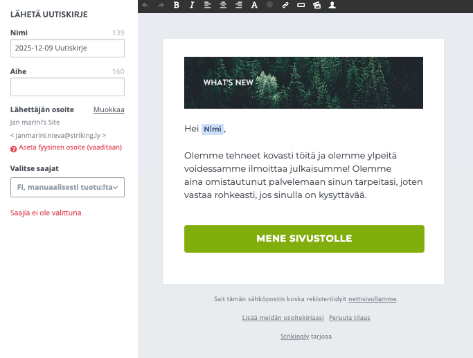 Strikingly Uutiskirjemalli