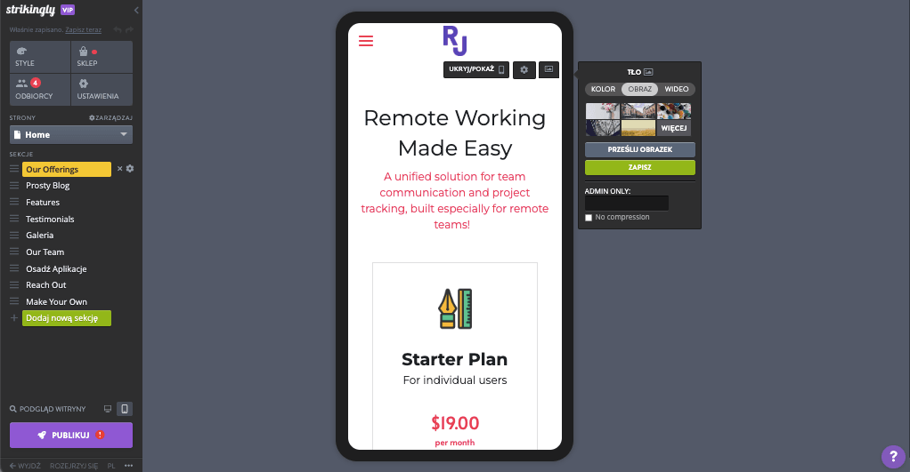 Edytor Mobilny Strikingly