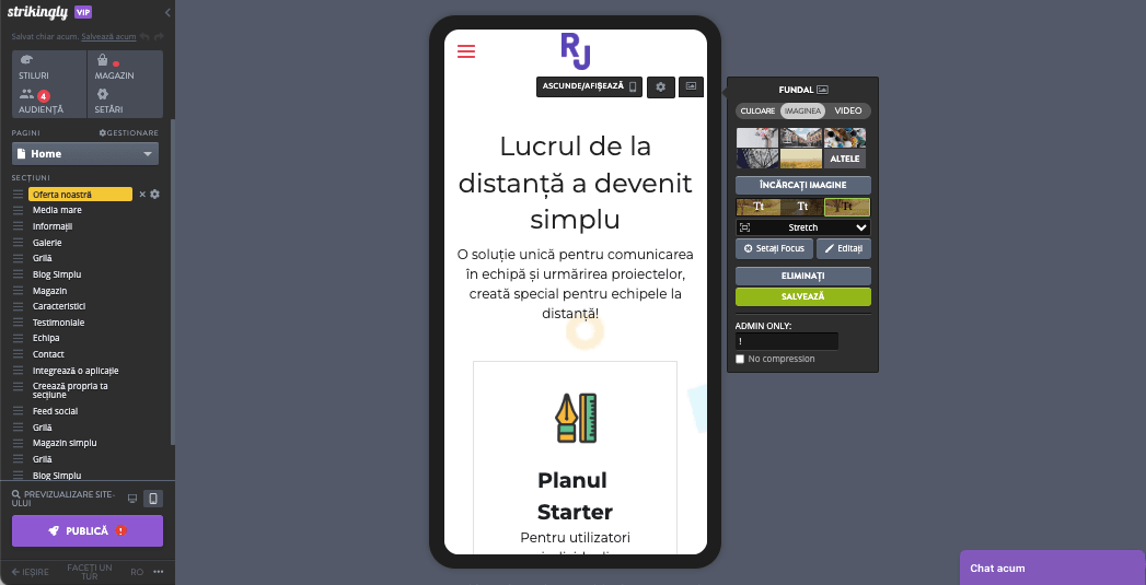 Strikingly Site mobil Editor