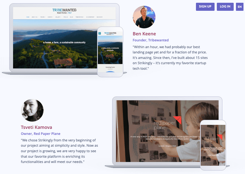 شهادة العميل على صفحة الهبوط Strikingly