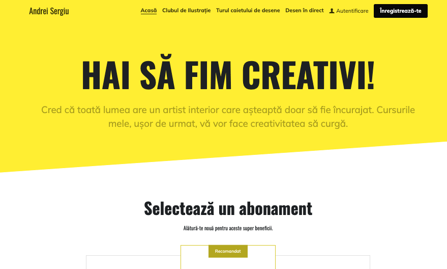 Șablonul "Let's Get Creative" de la Strikingly