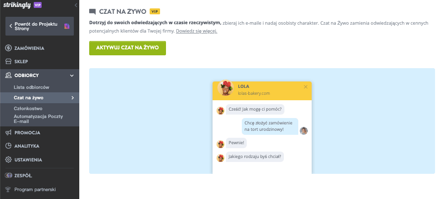 Wykorzystanie narzędzi społecznego dowodu słuszności – Strikingly – czat na żywo