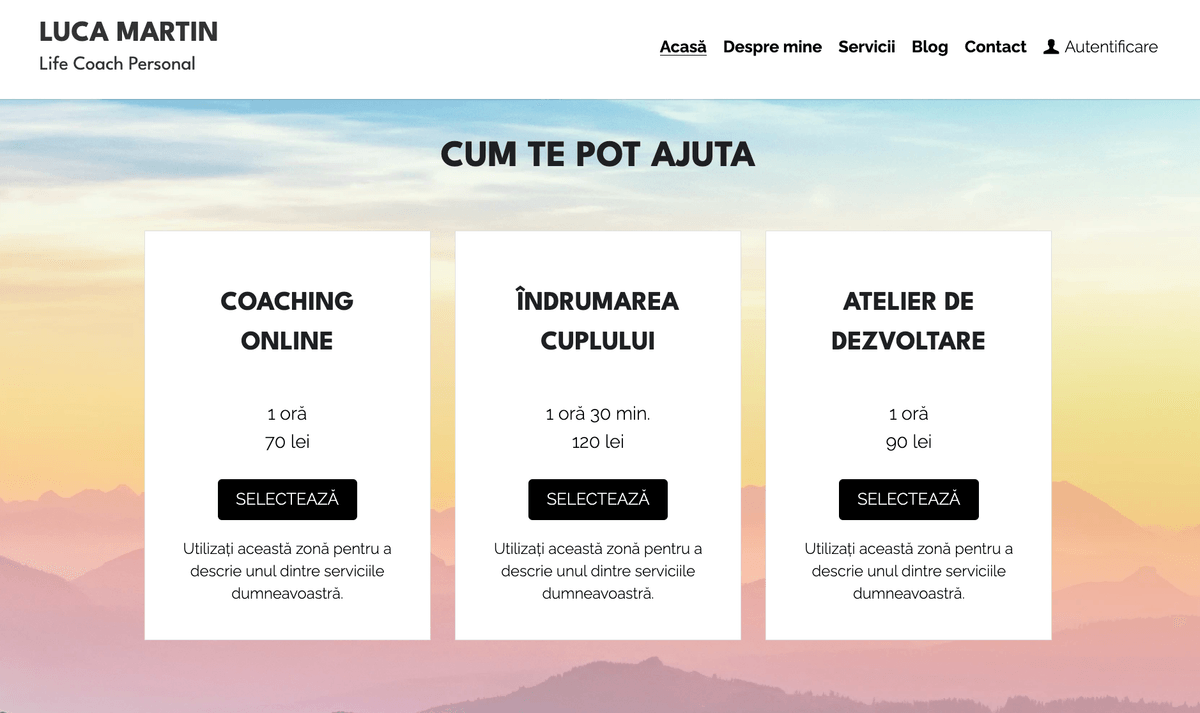 Șablon personal life coach de la Strikingly