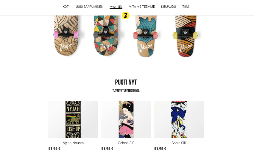 Zikape-verkkokaupan mallipohja Strikinglyltä